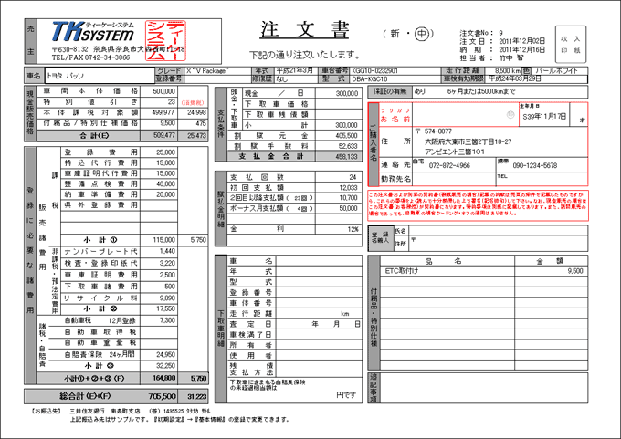 TK-System （車両販売概要）